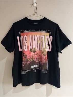 NWOT Streetwear Society Oversized Black/Pink Tee with Sunset LA Print Size S